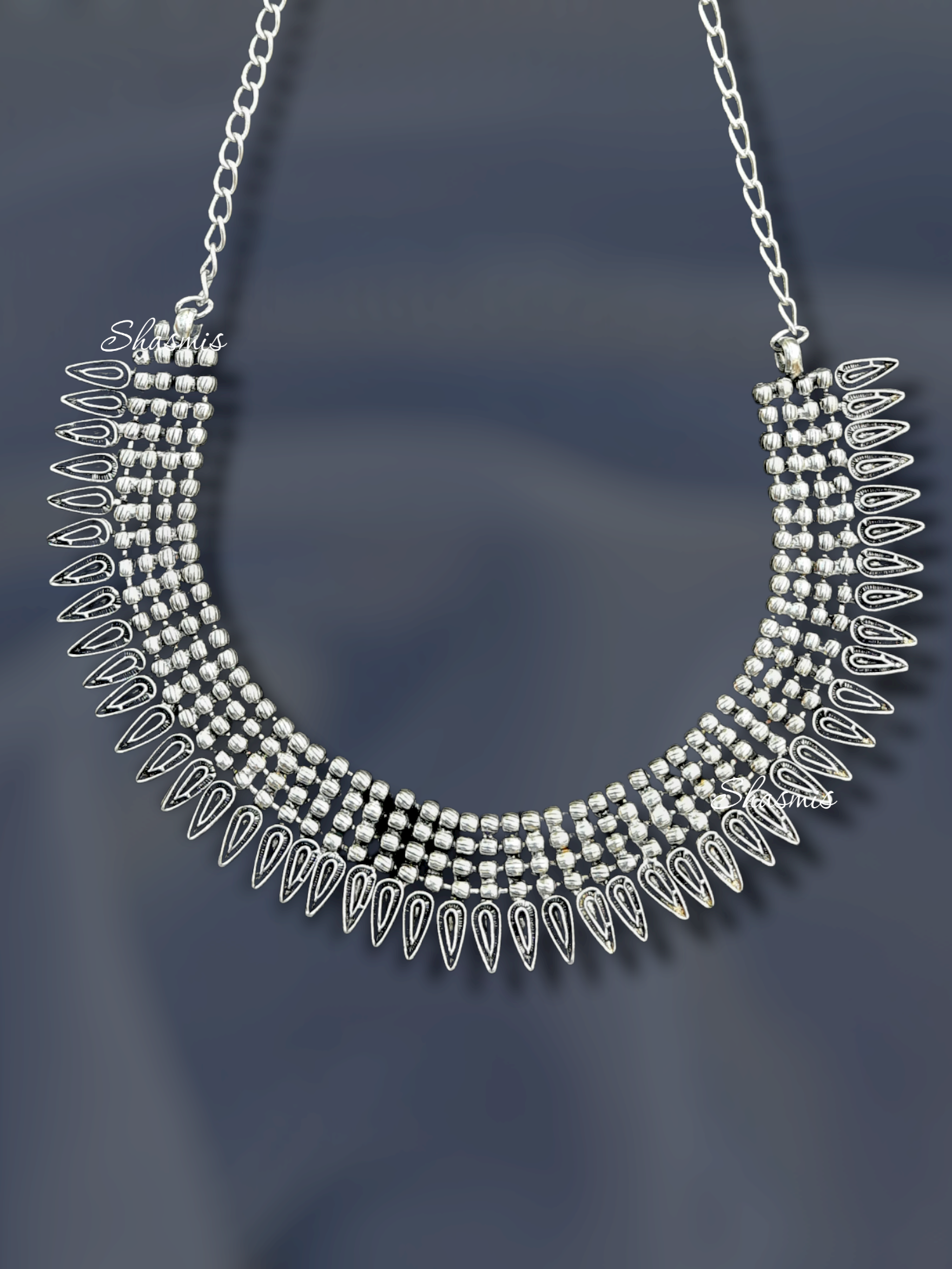 Silver Color Oxidised Statement Choker 