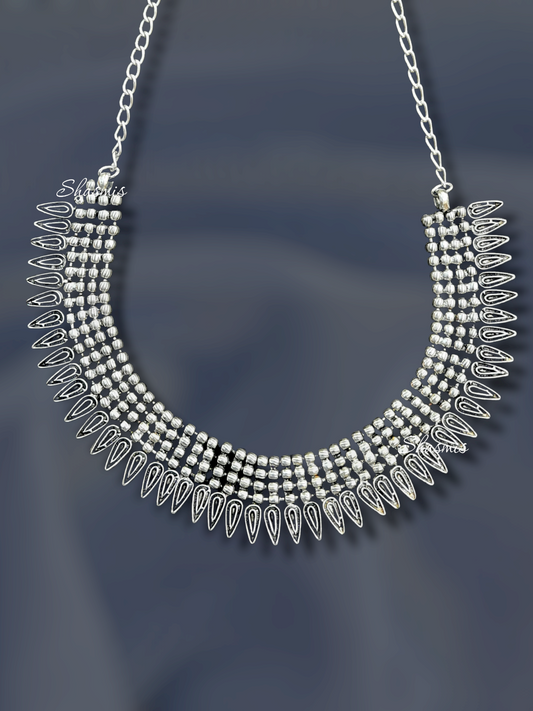 Silver Color Oxidised Statement Choker 