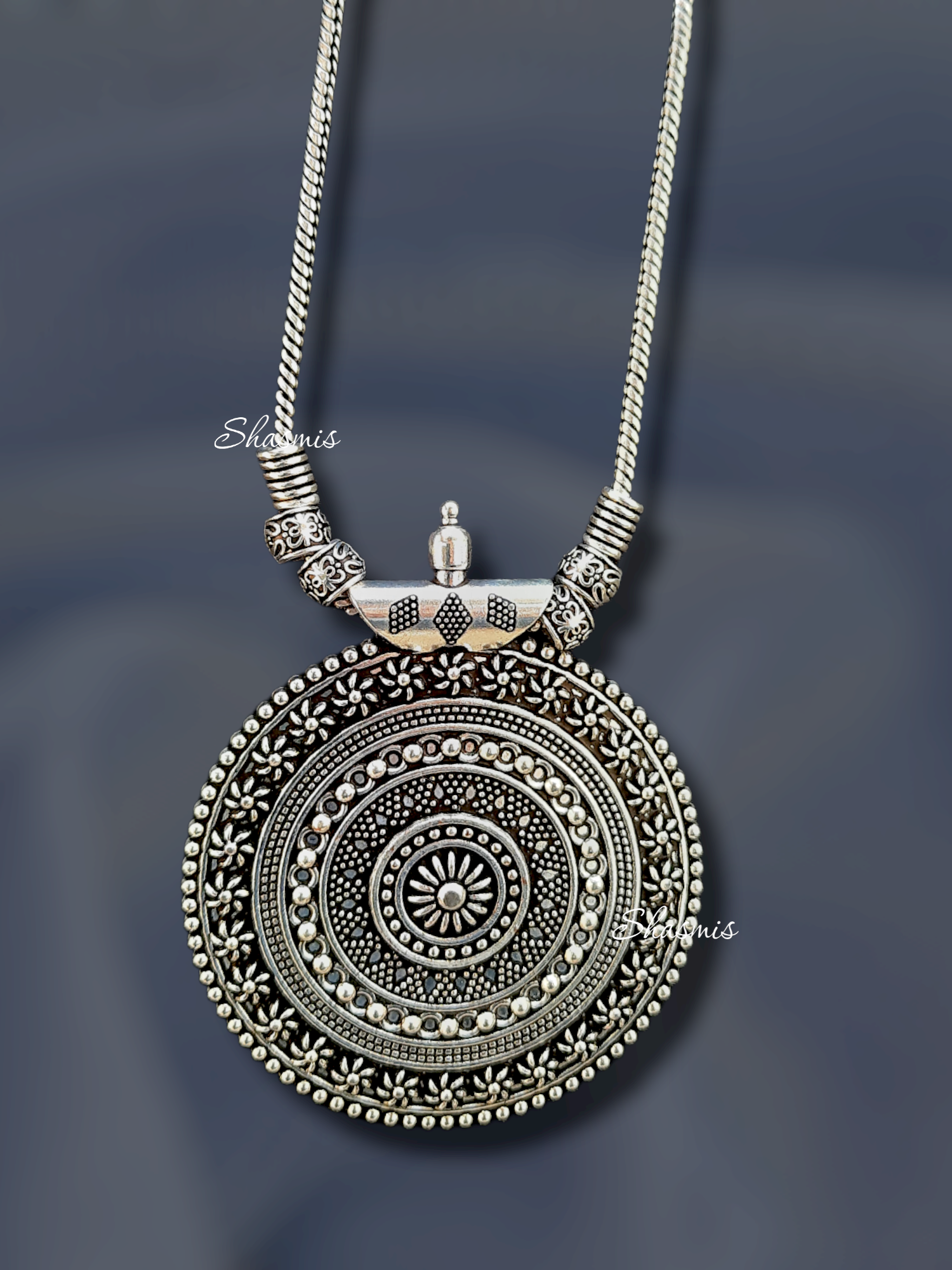 Oxidised Long Chain Pendent Necklace