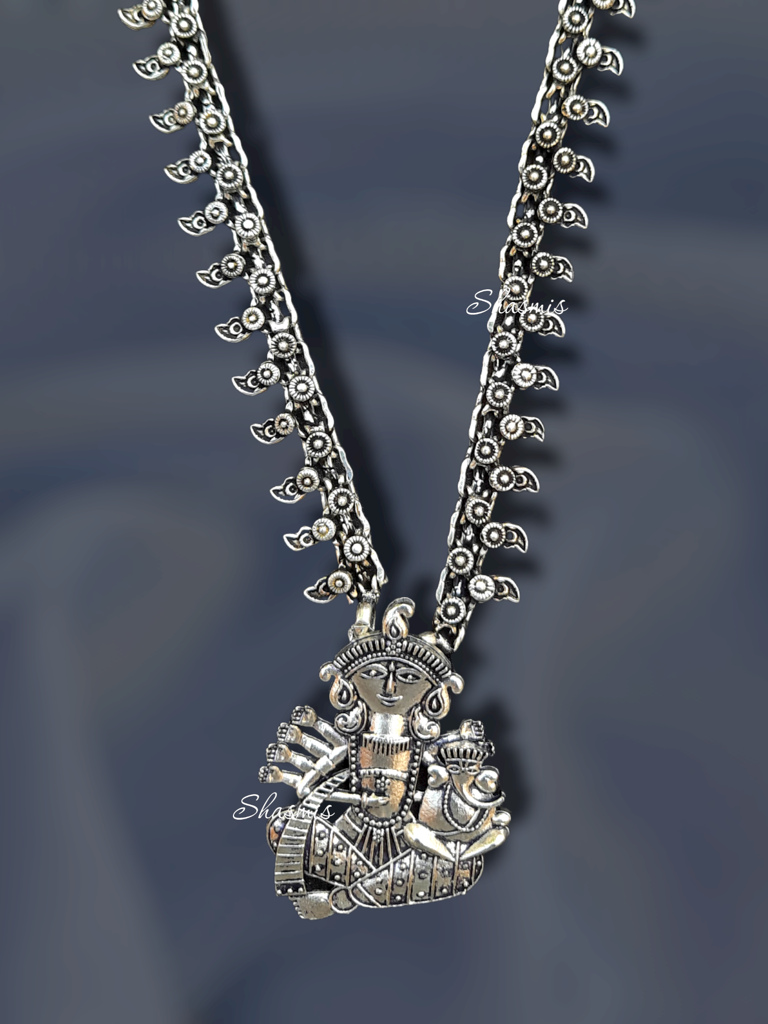 Ganpatti Design Long Oxidised Necklace 