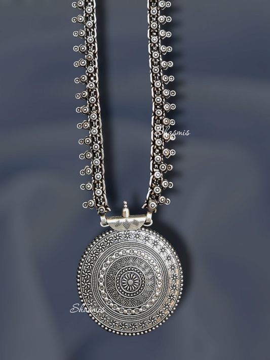 Small Pendent Long Silver Oxidised Necklace
