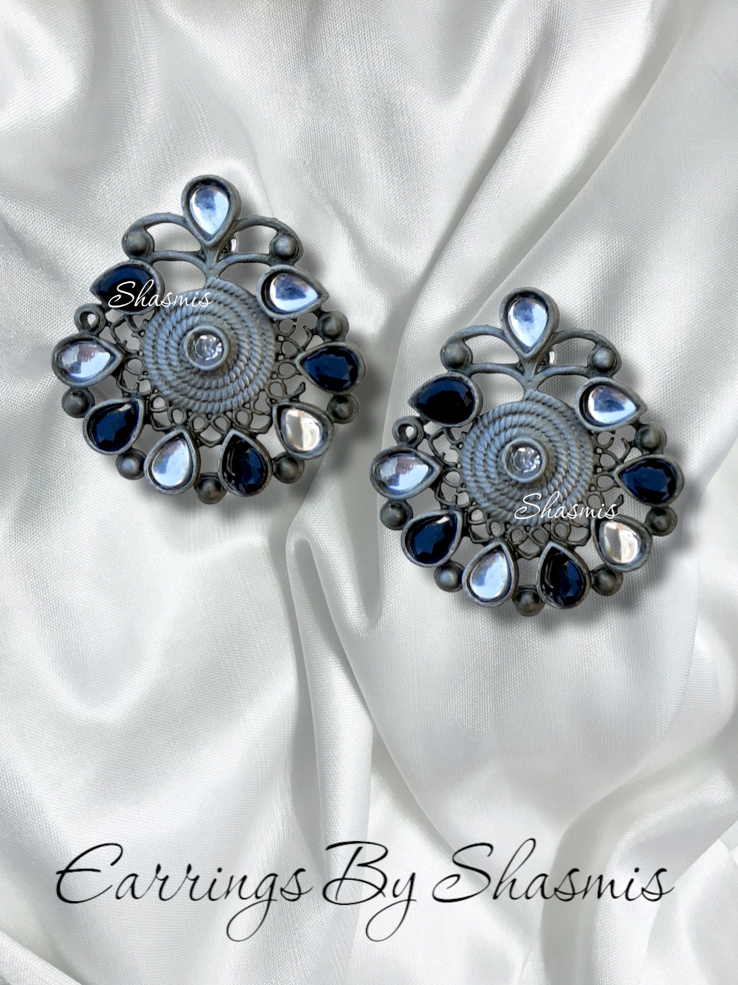 Black and White Afghani Silver Earrings