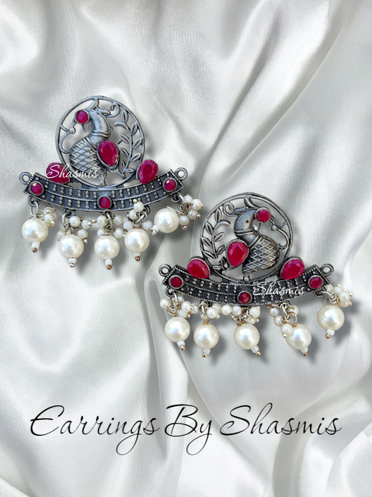 Design Oxidised Magenta Color Earrings