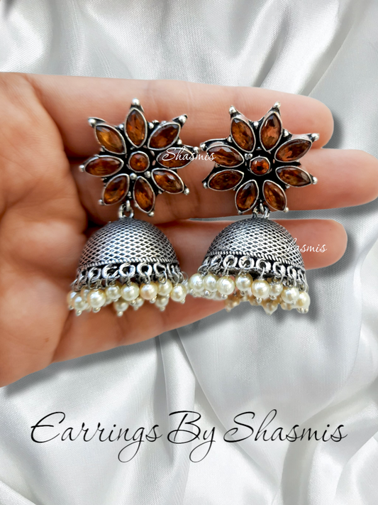 Brown Color Flower Jhumka Earrings