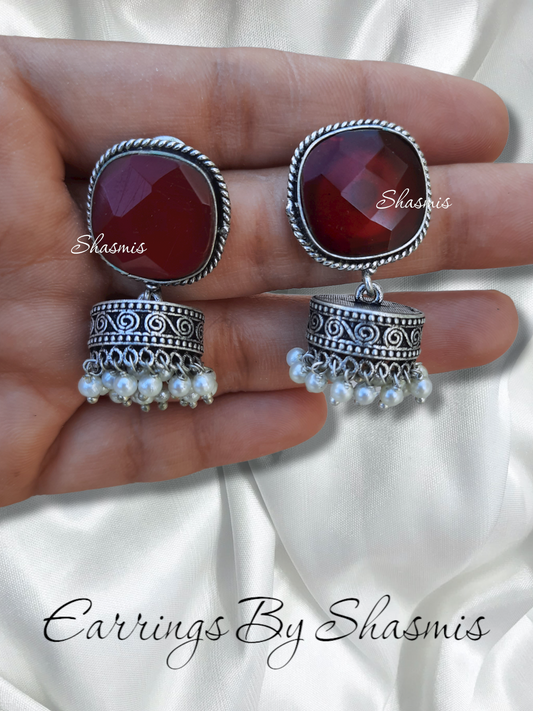 Maroon Color Stone With Jhumka Earrings