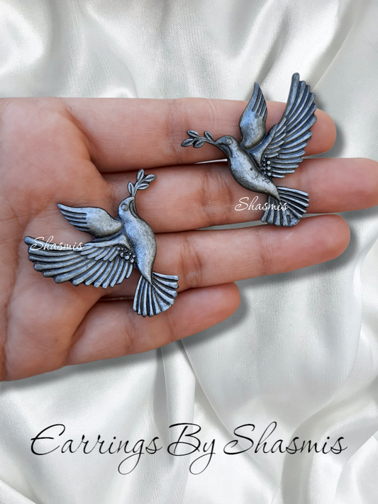 Silver Bird Oxidised Earrings