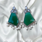 Color Stone With Pearls On Drop Earrings