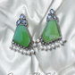 Color Stone With Pearls On Drop Earrings