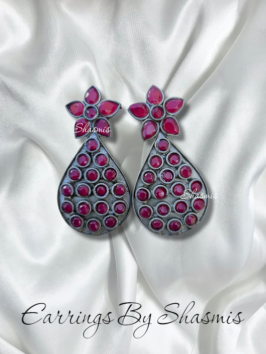 Pink Tear Drop Silver Earrings