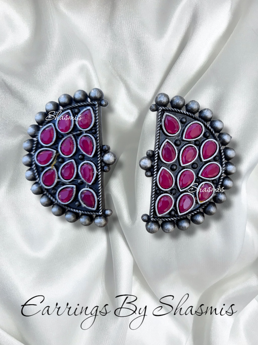 Magenta Pink Color D shape Earrings