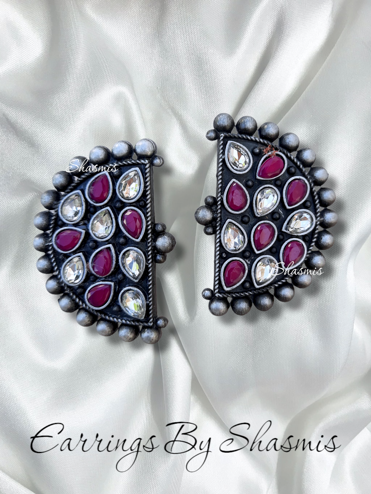 D shape Oxidised Earrings