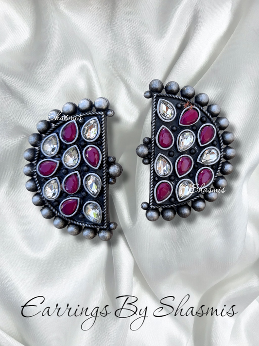 D shape Oxidised Earrings
