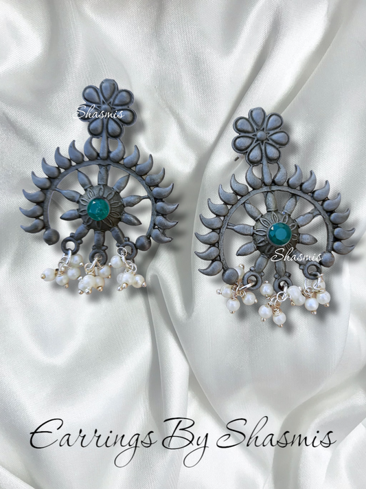 Torquoise Color Stone Silver Afghani Earrings
