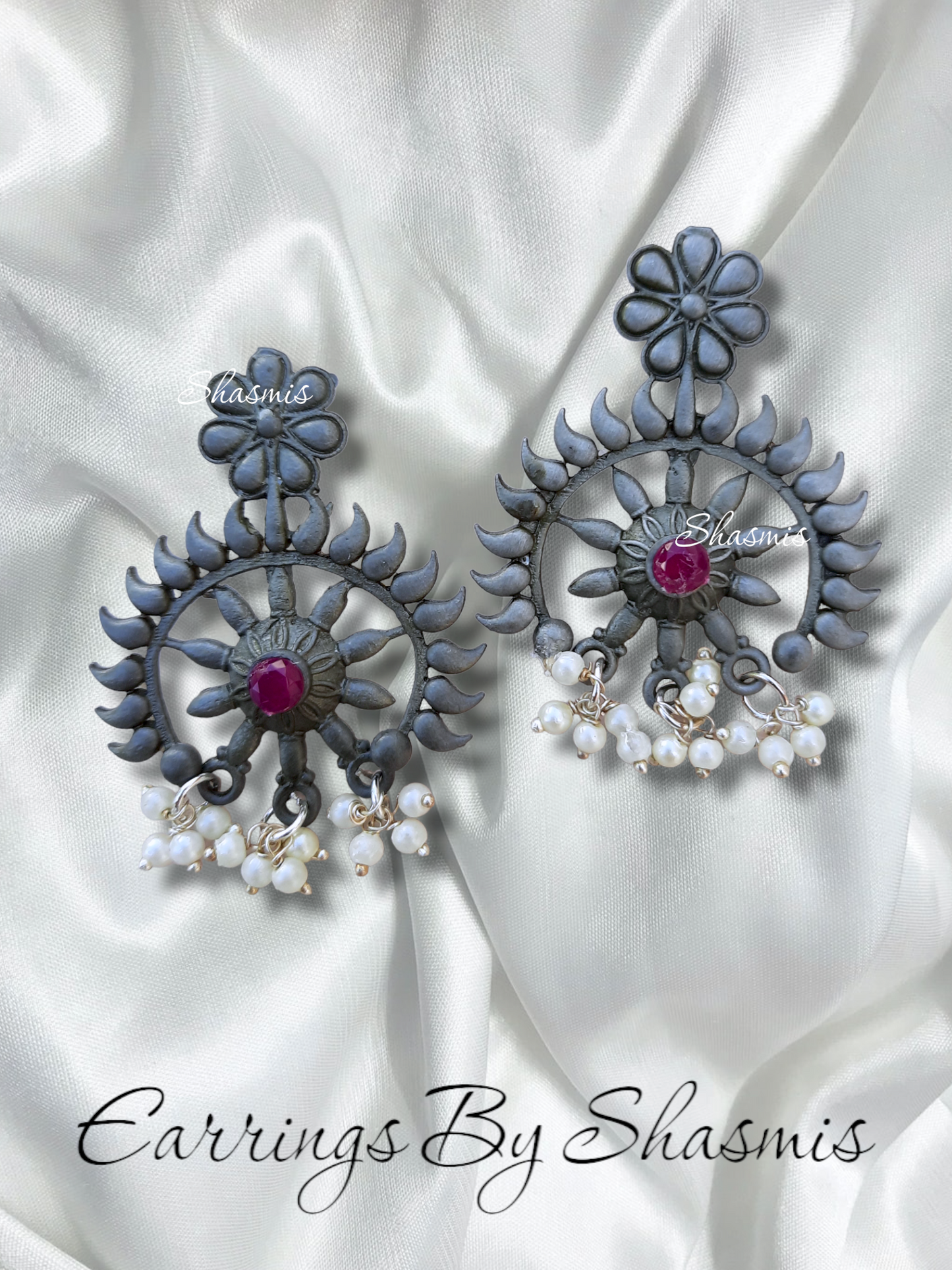 Pink Color Afghani Oxidised Earrings
