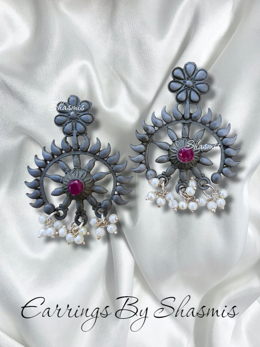 Pink Color Afghani Oxidised Earrings