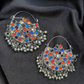 Color Stone Long Afghani Necklace With Earrings