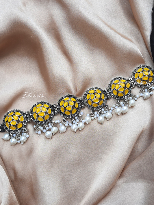 Yellow Stones Silver Plated Necklace 