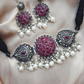 Dark Pink Color Stone German Silver Necklace
