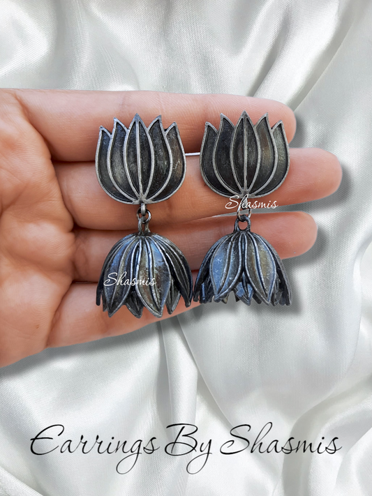 Silver Look a Like Lotus Jhumka