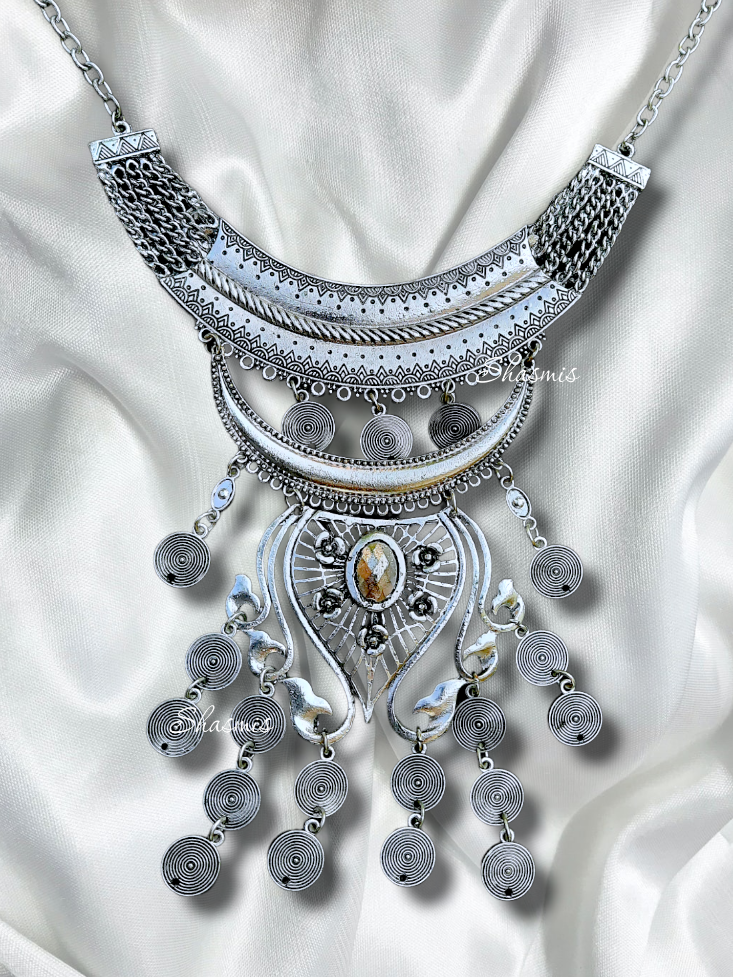 long and Wide Pendent Silver Oxidised Necklace 