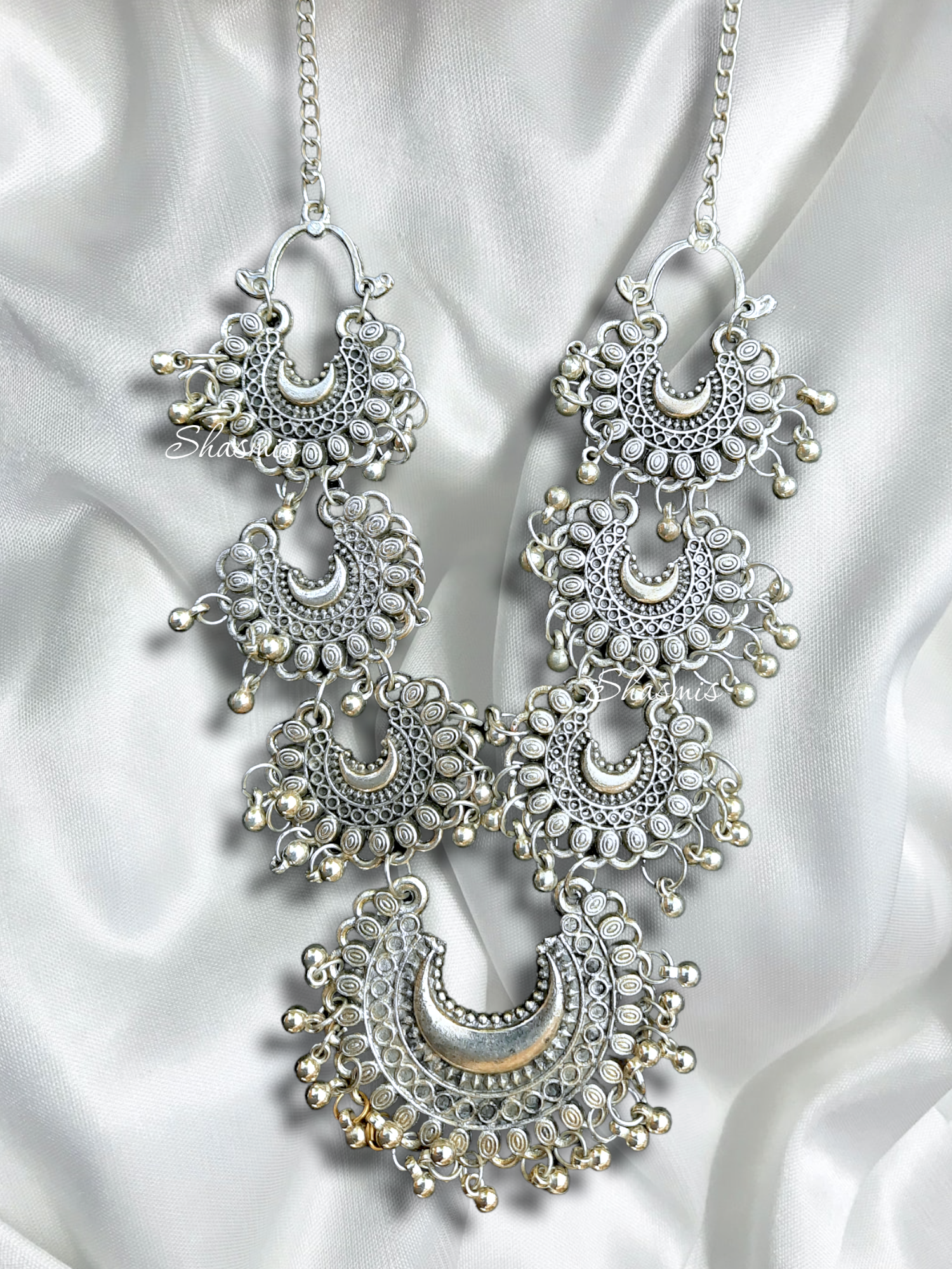 Silver Oxidised Chandbali Design Necklace