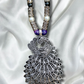 Peacock Pendent Long Silver Necklace 