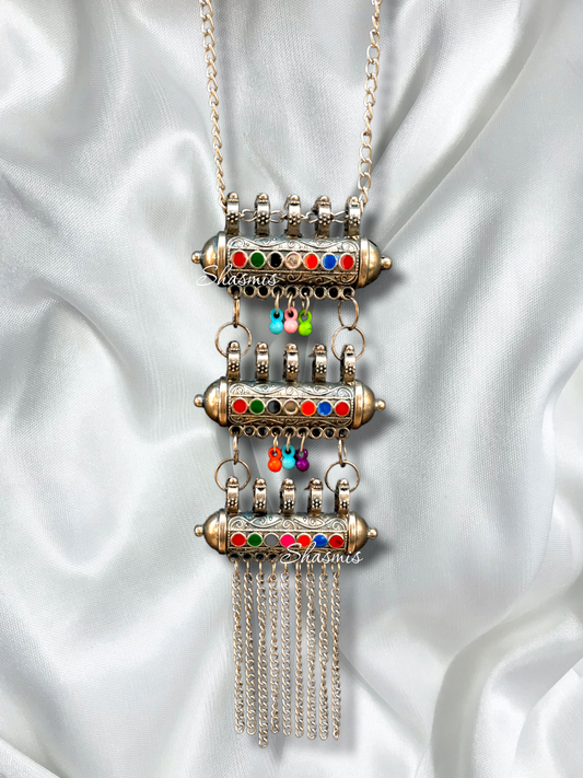 Three Layer Long Multi color Necklace