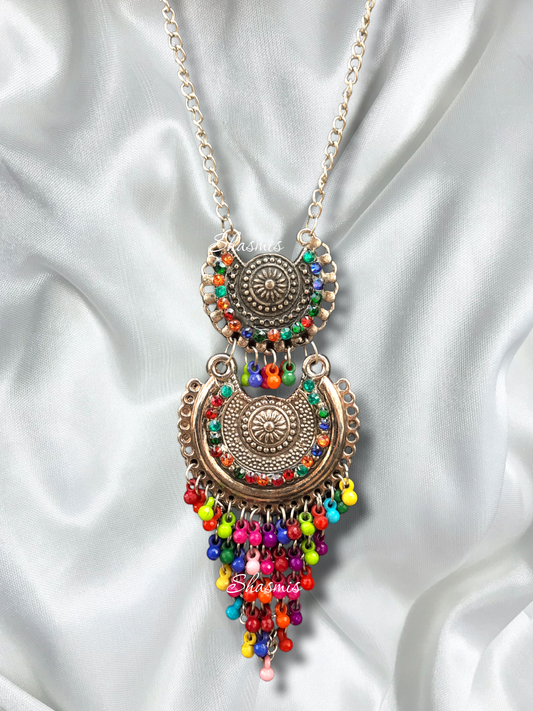 Multi color Long Gun Metal Necklace