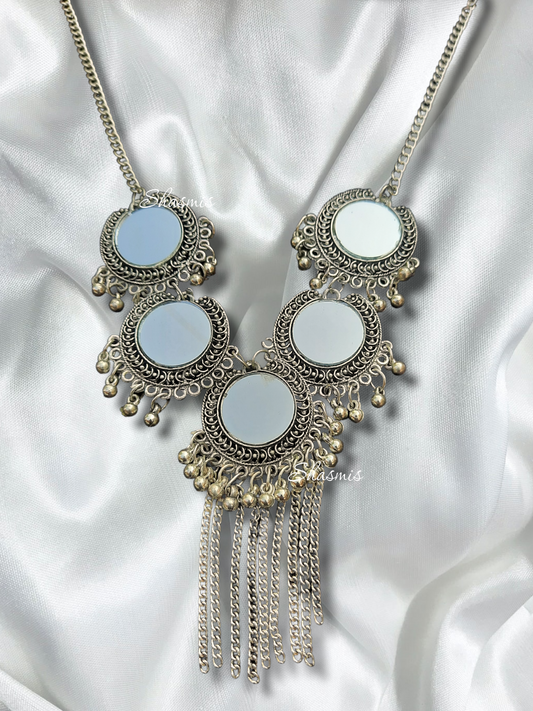 Mirror Oxidised Silver Necklace 