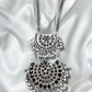 Black Stone Long Drop Ghungroo Silver Necklace 