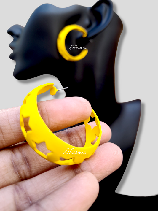 Yellow Color Star Design Wide Hoop Earrings