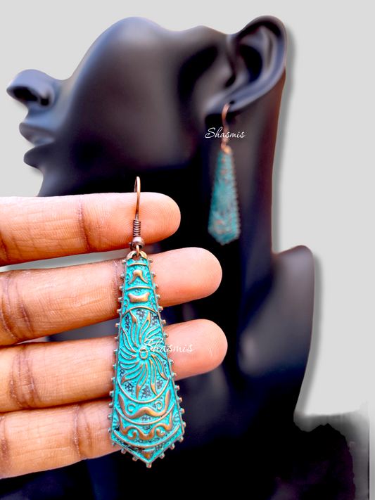 Green Color Vintage Long Earrings