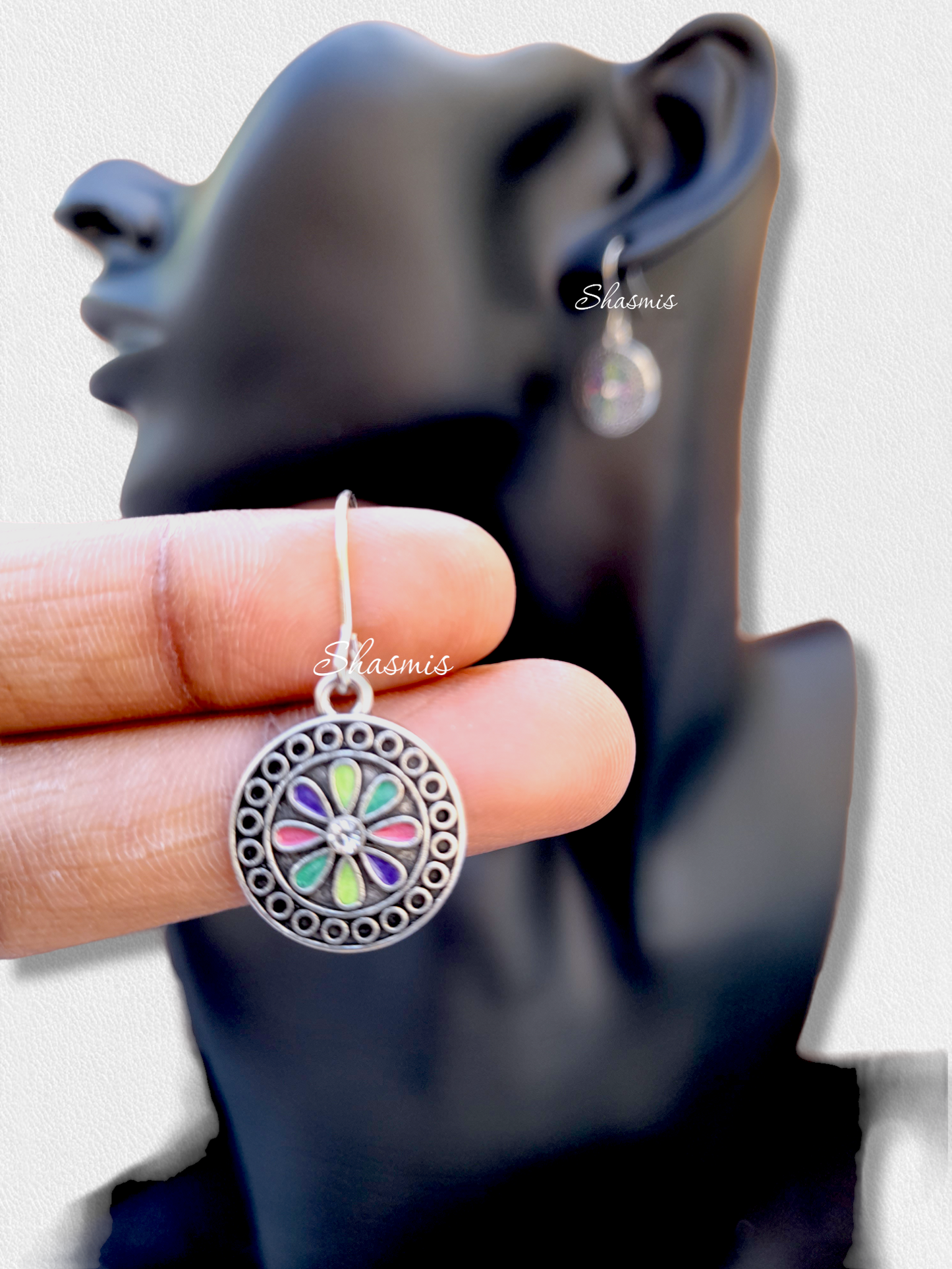 Multi Color Hanging Silver Earrings