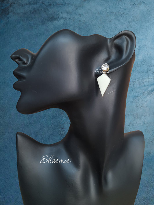 White Drop Diamond Stud Earrings