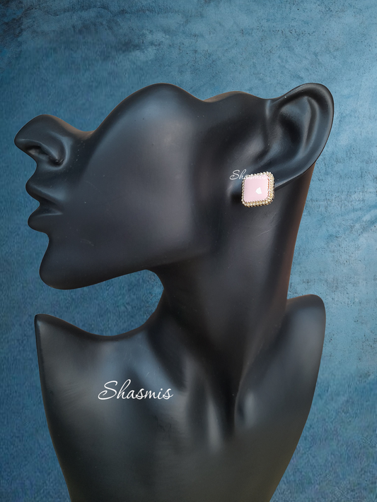 Baby Pink Color Square Stud Earrings