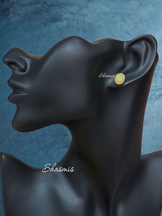 Green Diamond Oval Shape Stud Earrings