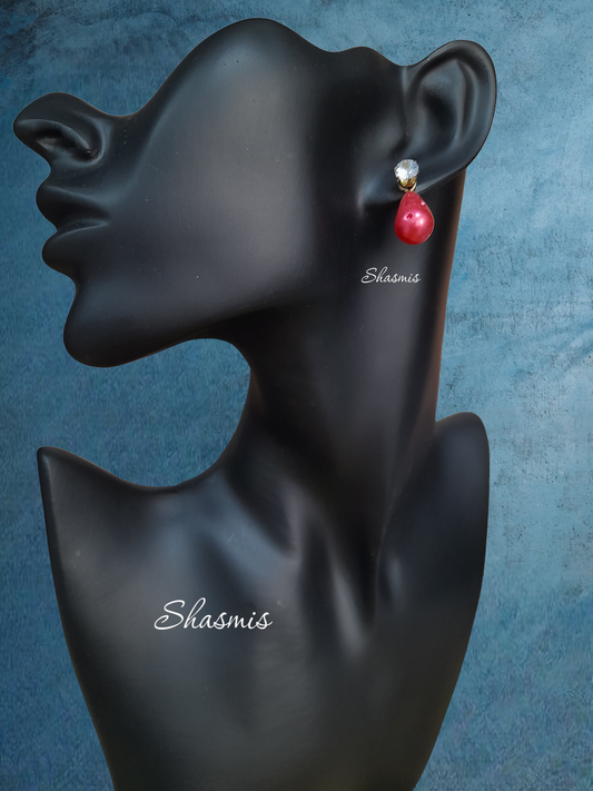 Red Color Drop Stud Diamond Earrings