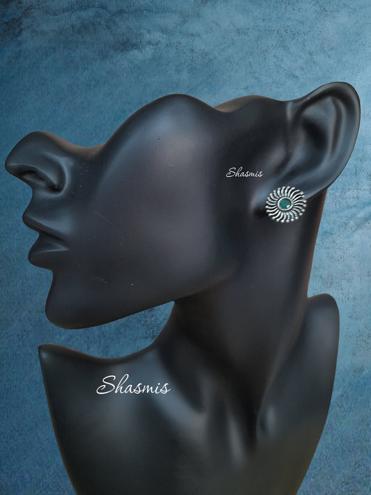 Green Stone Silver Stud Earrings 