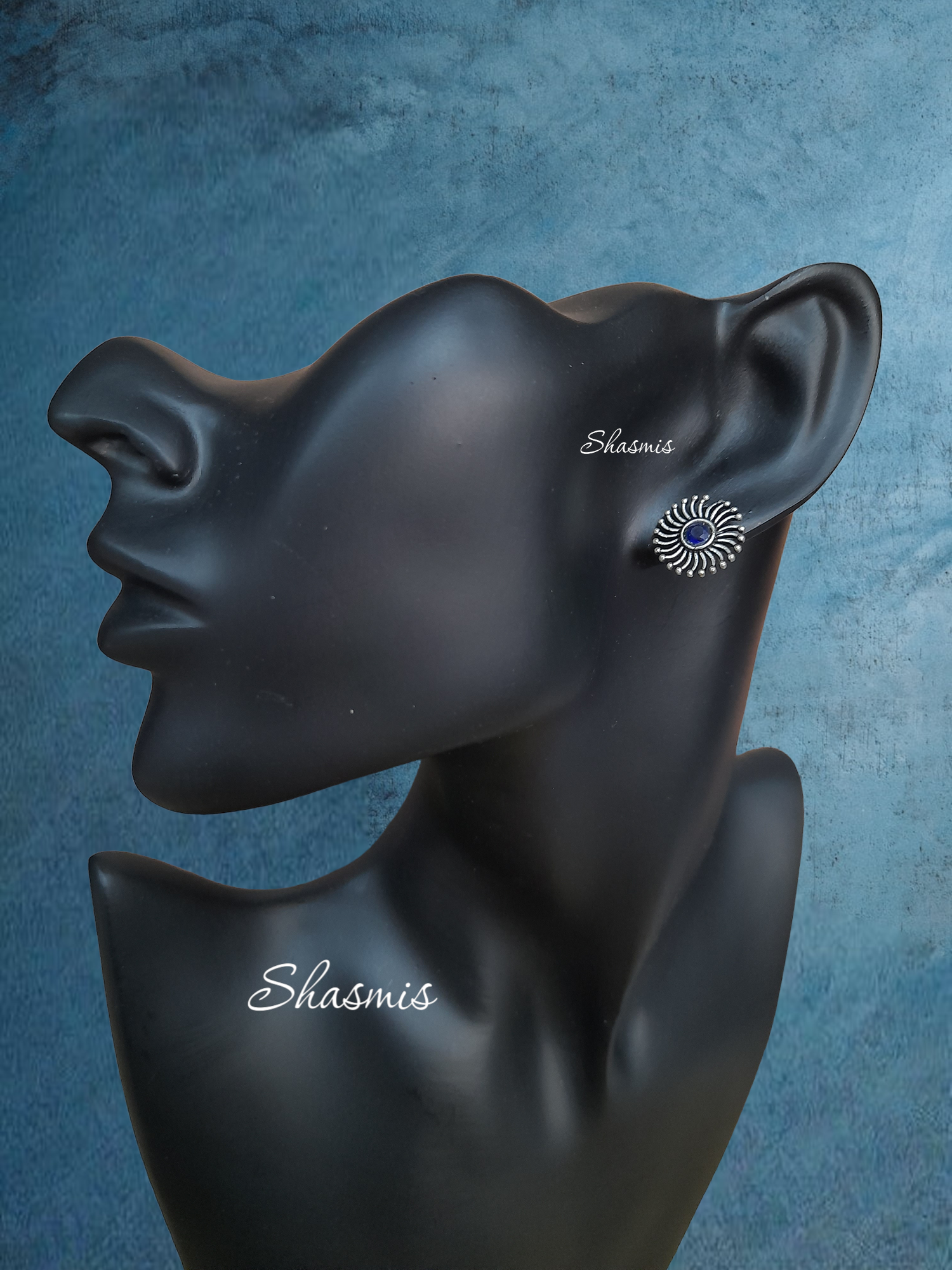 Blue Stone German Silver Earrings