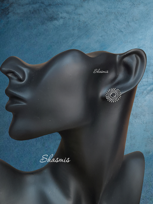 Black Stone German Silver Earrings