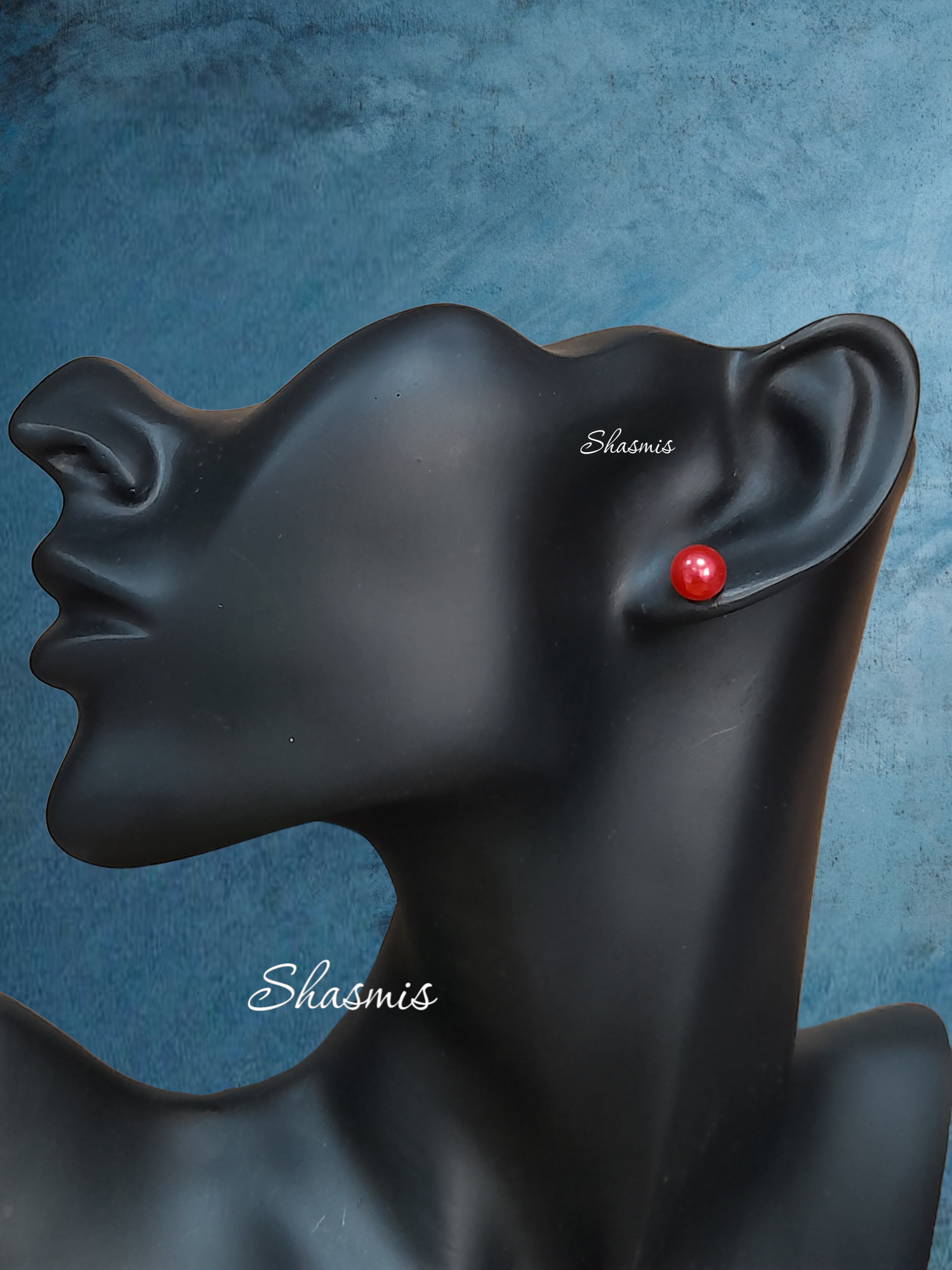 Red Pearl Stud Earrings