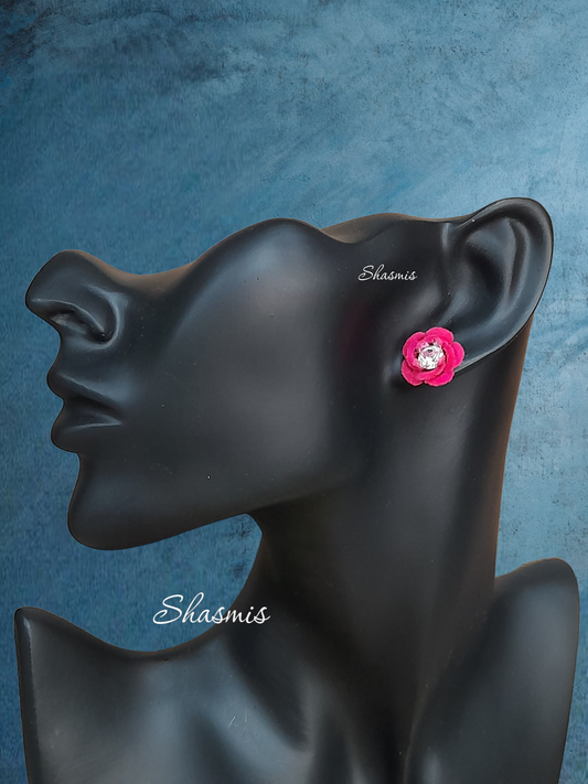Pink Flower Stud Earrings