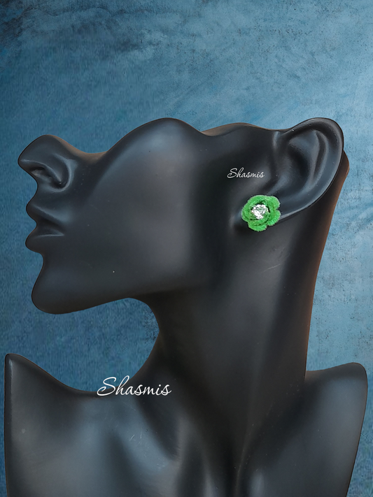 Green Flower Stud Earrings