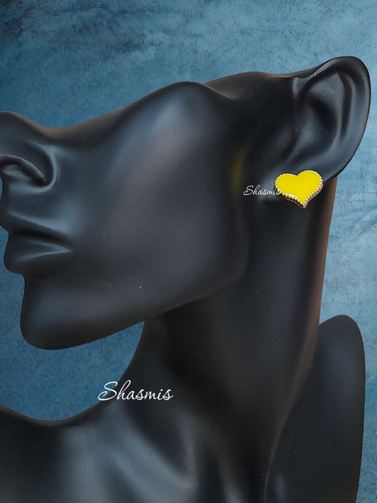 Yellow Heart Design Stud Earrings