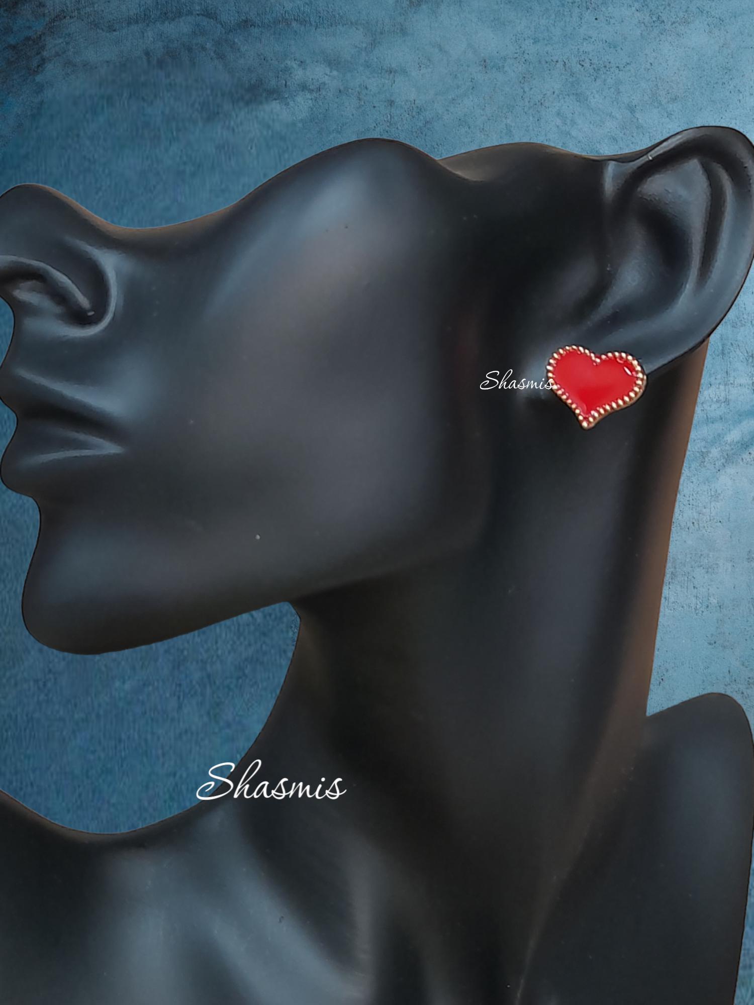 Red Heart Design Stud Earrings