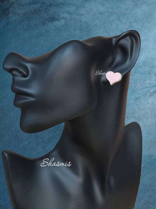 Baby Pink Color Heart Shape Stud Earrings