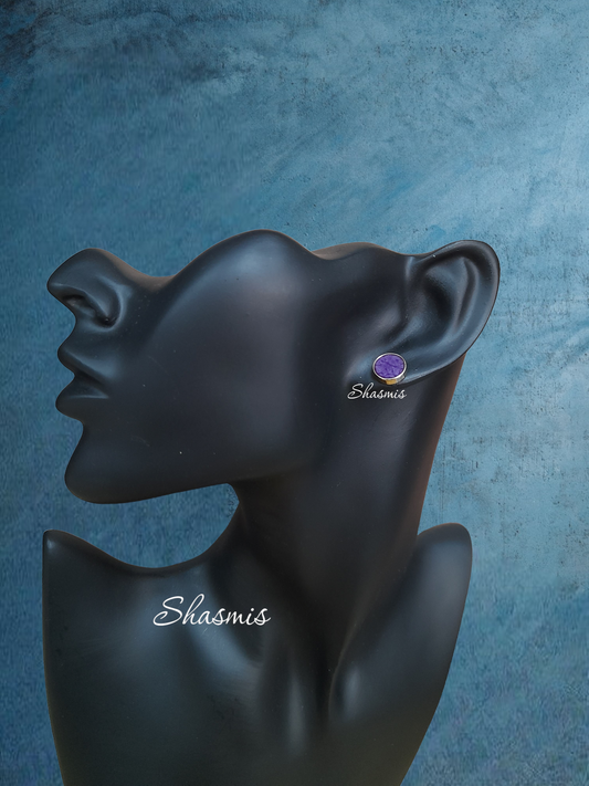 Purple Stud Gold Plated Earrings
