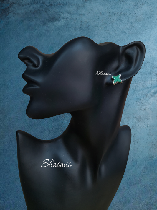 Green Color Star Design Stud Earrings
