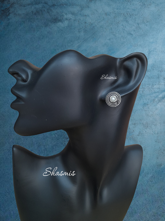 White Pearl In Centre German Silver Stud Earrings