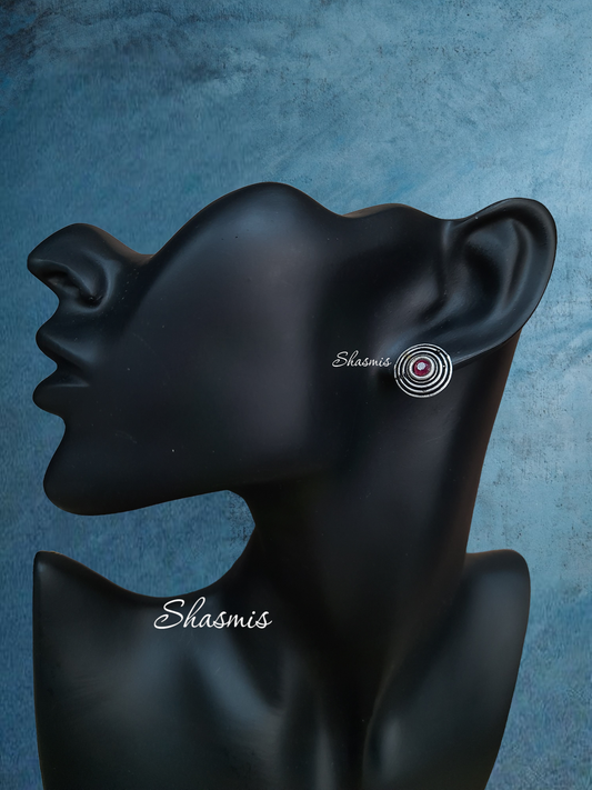 Magenta Diamond Silver Stud Earrings